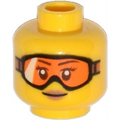 yellow minifigure head female glasses with orange goggles medium nougat lips small smile pattern