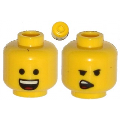 yellow minifigure head dual sided open smile with tongue open mouth on one side pattern emmet