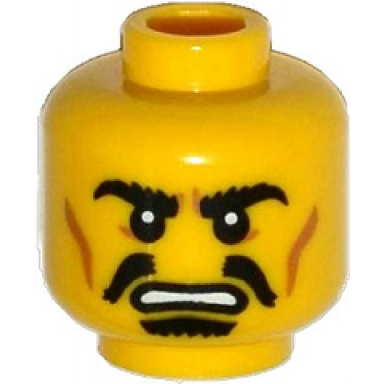 yellow minifigure head moustache black split goatee bushy eyebrows cheek lines angry pattern