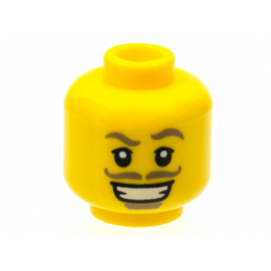 yellow minifigure head moustache dark tan thin goatee wide smile with teeth pattern