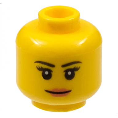yellow minifigure head female black thin eyebrows eyelashes nougat lips grin pattern
