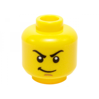 yellow minifigure head male stern black eyebrows white pupils grin pattern lloyd