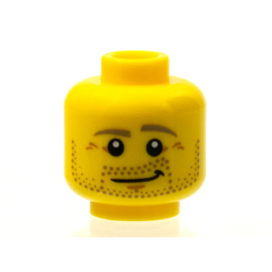 yellow minifigure head beard stubble dark tan eyebrows crows feet lopsided smile pattern