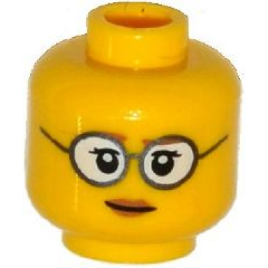 yellow minifigure head female glasses gray frames and white lenses eyelashes pale brown lips pattern