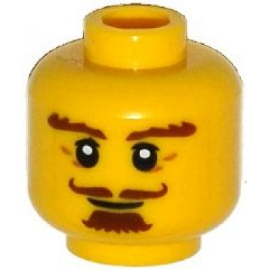 yellow minifigure head beard brown goatee curly moustache bushy eyebrows thin smile pattern