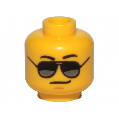 yellow minifigure head glasses with black and silver sunglasses medium nougat chin dimple smirk pattern