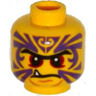 yellow minifigure head black eyebrows red eyes purple tattoo fang pattern