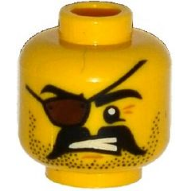 yellow minifigure head beard black stubble and moustache eye patch crows feet bared teeth pattern