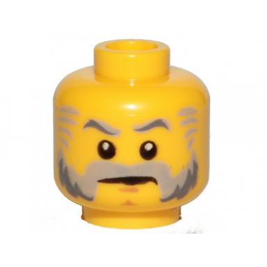 yellow minifigure head light bluish gray and dark bluish gray eyebrows beard and sideburns medium nougat chin dimple stern pattern