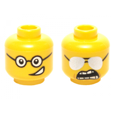 yellow minifigure head dual sided black glasses crooked smile sunglasses clenched teeth pattern