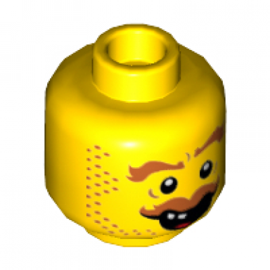 yellow minifigure head beard stubble brown eyebrows moustache open mouth two teeth pattern hank haystack