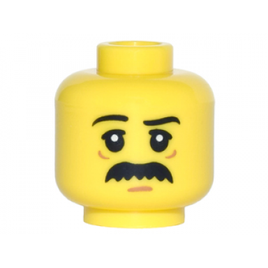 yellow minifigure head black eyebrows white pupils black bushy moustache pattern