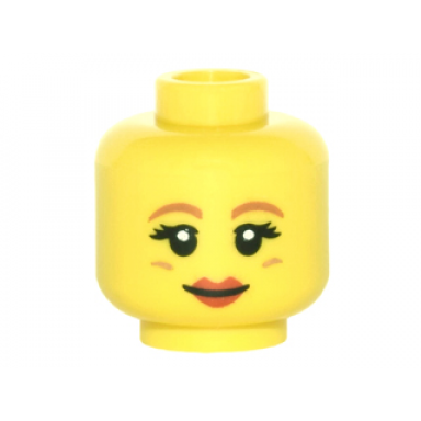 yellow minifigure head female dark orange eyebrows round cheek lines and red lips pattern