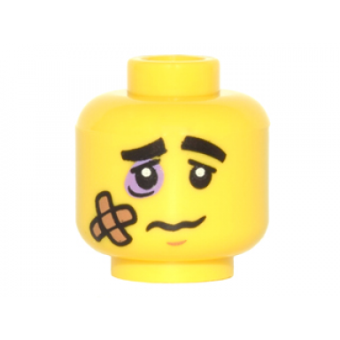 yellow minifigure head black eyebrows lavender black eye bandage and frown pattern