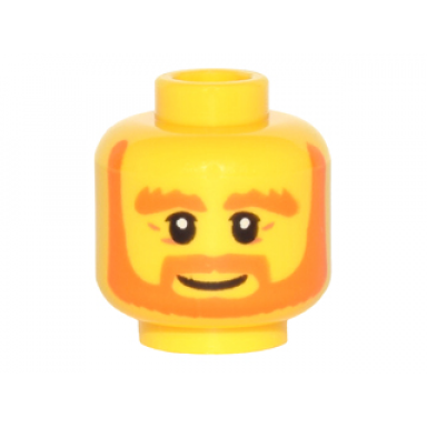 yellow minifigure head beard orange bushy eyebrows white pupils wrinkles and smile pattern