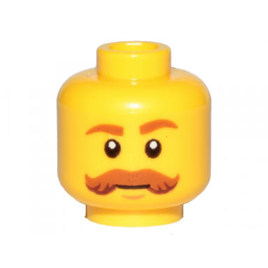 yellow minifigure head dark orange eyebrows and bushy moustache pattern