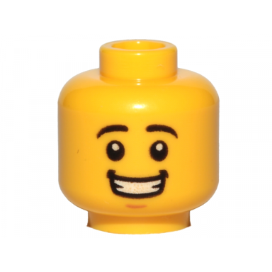 yellow minifigure head black eyebrows medium nougat chin dimple open mouth smile with teeth pattern