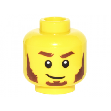 yellow minifigure head beard reddish brown bushy eyebrows sideburns white pupils lopsided smile pattern