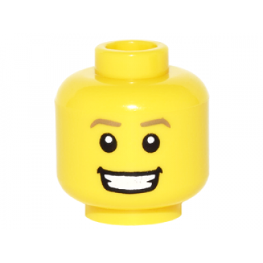 yellow minifigure head dark tan eyebrows open mouth smile with teeth pattern