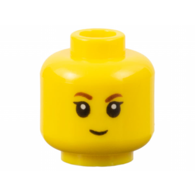 yellow minifigure head child brown eyebrows black eyelashes slight smile pattern
