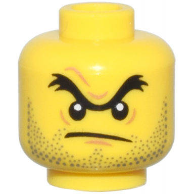 yellow minifigure head black unibrow dark bluish gray stubble nougat chin dimple and wrinkles furrowed brow angry scowl pattern