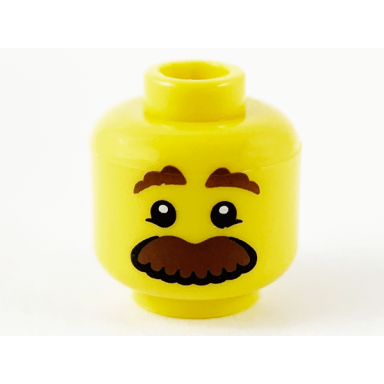 yellow minifigure head brown eyebrows and large moustache pattern