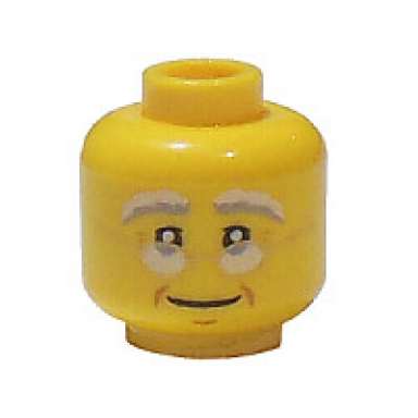 yellow minifigure head glasses with gold frame white and gray eyebrows dark orange cheek lines pattern