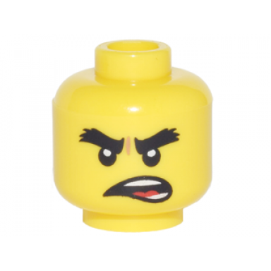 yellow minifigure head black bushy eyebrows open mouth crooked scowl pattern cole