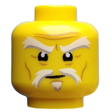 yellow minifigure head white and gray raised eyebrows and goatee medium nougat wrinkles concerned expression pattern sensei wu