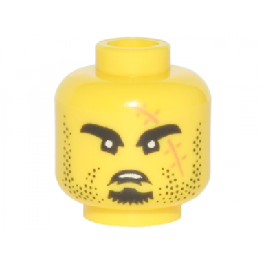 yellow minifigure head black eyebrows goatee stubble and large medium nougat scar with stitches pattern