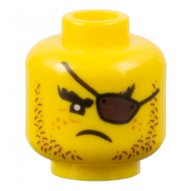 yellow minifigure head beard brown stubble dark brown eye patch freckles pattern