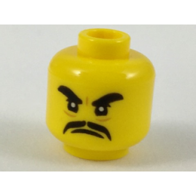 yellow minifigure head black thick eyebrows and moustache angry expression pattern