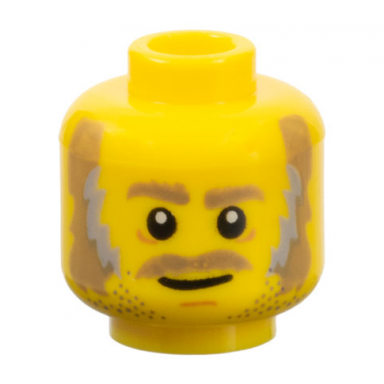 yellow minifigure head dark tan eyebrows moustache dark tan and gray sideburns stubble and white pupils pattern