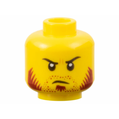 yellow minifigure head beard stubble dark red sideburns goatee curved black eyebrows pattern