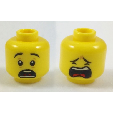 yellow minifigure head dual sided black eyebrows scared closed eyes crying pattern