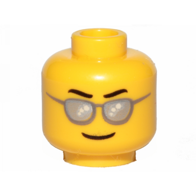 yellow minifigure head glasses with black eyebrows dark bluish gray sunglasses with silver lenses grin pattern undetermined type
