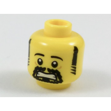 yellow minifigure head black eyebrows sideburns and goatee scared pattern