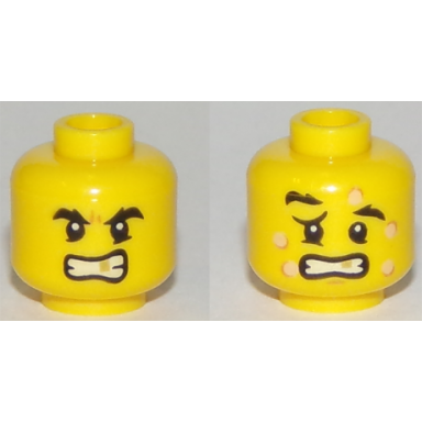 yellow minifigure head dual sided black eyebrows gold tooth five bee stings determined crestfallen pattern