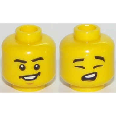 yellow minifigure head dual sided black eyebrows wide smile chin eyes closed singing pattern