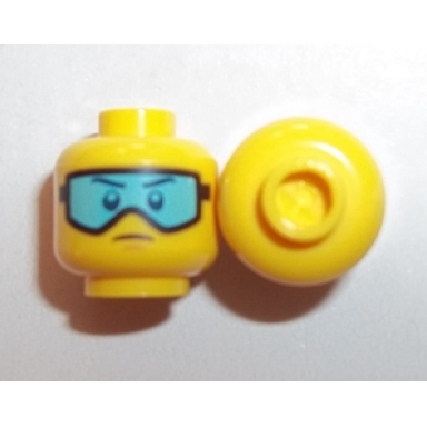 yellow minifigure head glasses with medium azure ski goggles and slight frown pattern
