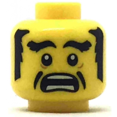 yellow minifigure head black eyebrows sideburns and cheek lines open mouth scared pattern