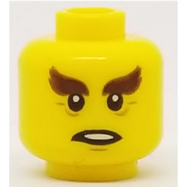 yellow minifigure head reddish brown bushy eyebrows wrinkles pattern