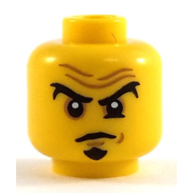 yellow minifigure head black eyebrows and goatee nougat eye shadow medium nougat chin dimple and wrinkles furrowed brow stern pattern