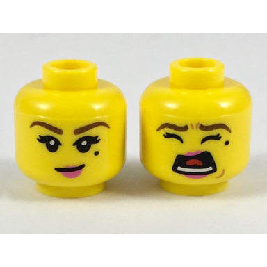yellow minifigure head dual sided female brown eyebrows black beauty mark smile screaming pattern