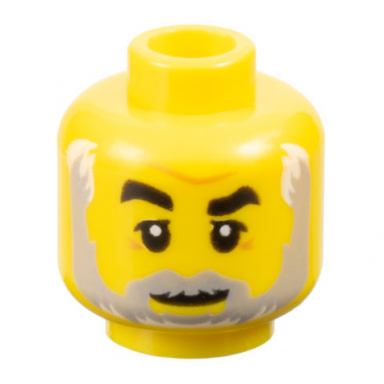 yellow minifigure head black eyebrows right raised dark orange brow furrow crows feet light bluish gray beard white highlights pattern