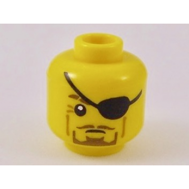yellow minifigure head black eye patch over left eye medium nougat crows feet reddish brown goatee pattern