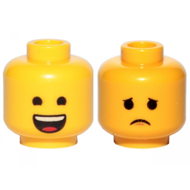 yellow minifigure head dual sided open smile with tongue sad pattern emmet