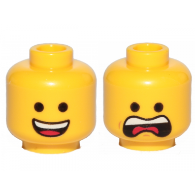 yellow minifigure head dual sided open smile with tongue open mouth scream pattern emmet