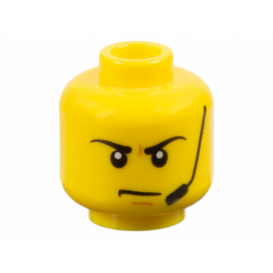 yellow minifigure head black eyebrows and headset medium nougat chin dimple furrowed brow angry frown pattern