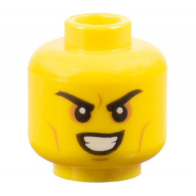 yellow minifigure head black eyebrows nougat eye shadow medium nougat cheek lines and chin dimple evil open mouth smile with teeth pattern